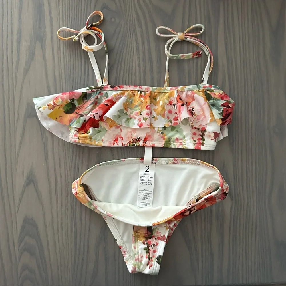 ZIMMERMAN GIRLS MAE TWO PIECE FRILL BANDEAU BIKINI